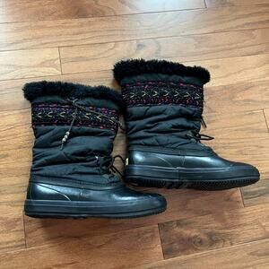 Sorel Black Multicolored Tie Up Winter Boots Size 9
